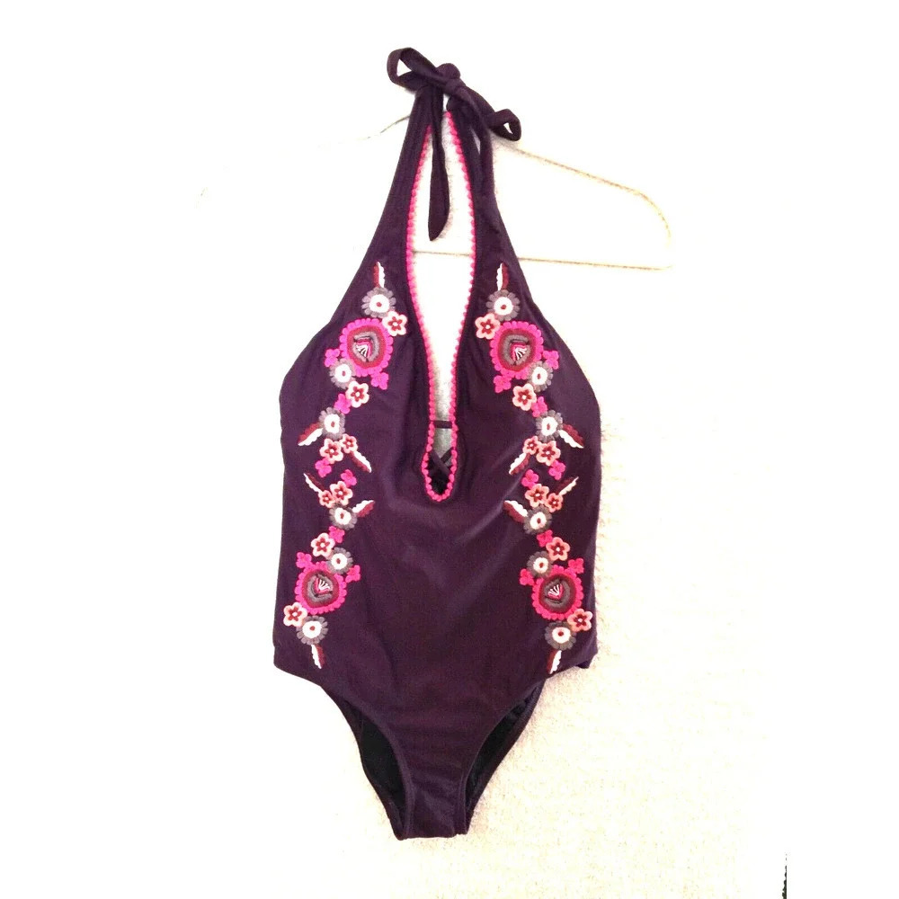 Venus Embroidered one piece Halter Burgundy women's size 6 swimsuit